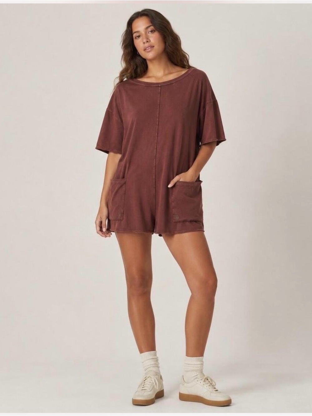 Free People Brown Short Sleeve Romper
